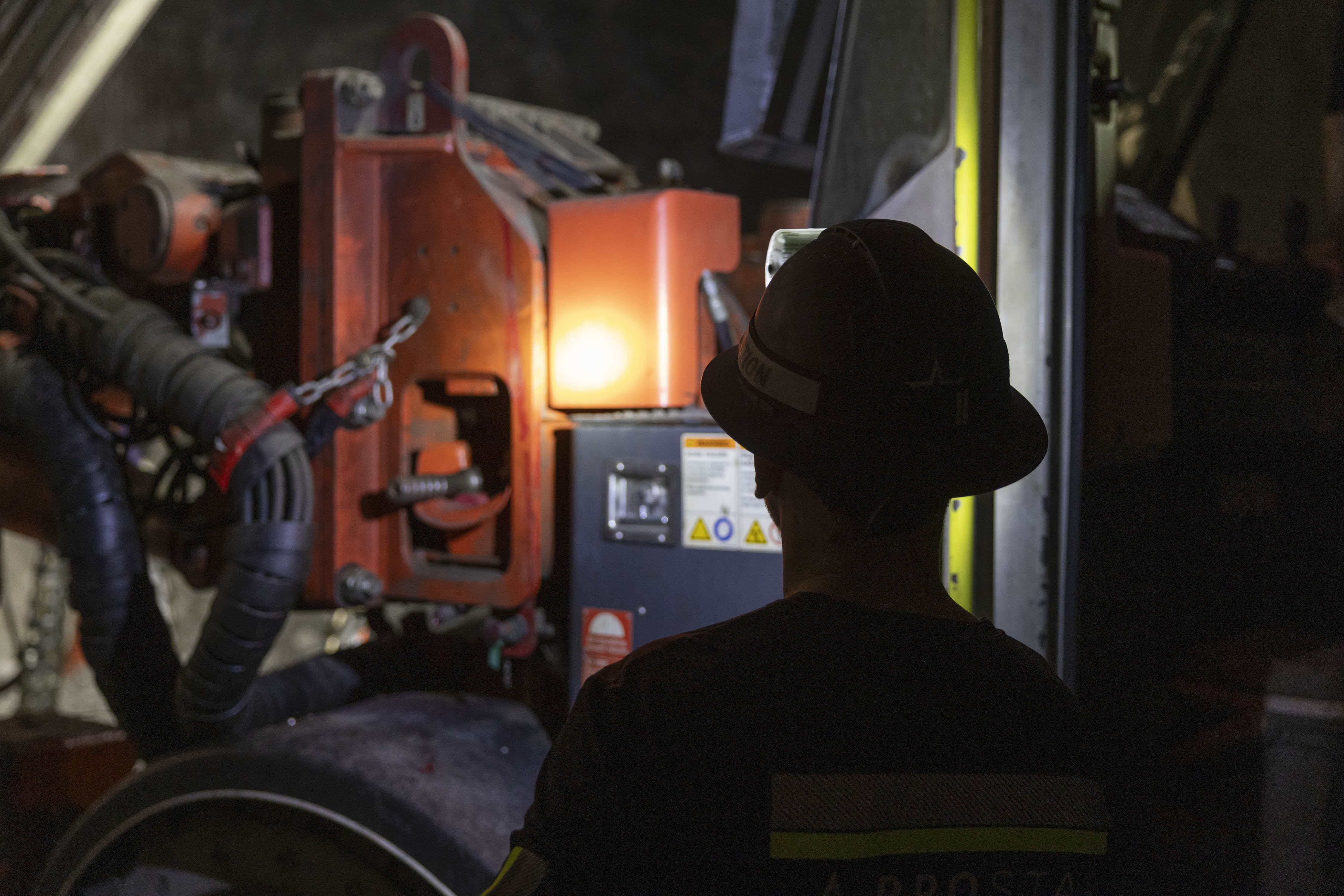 Close detail of underground drill rig equipment