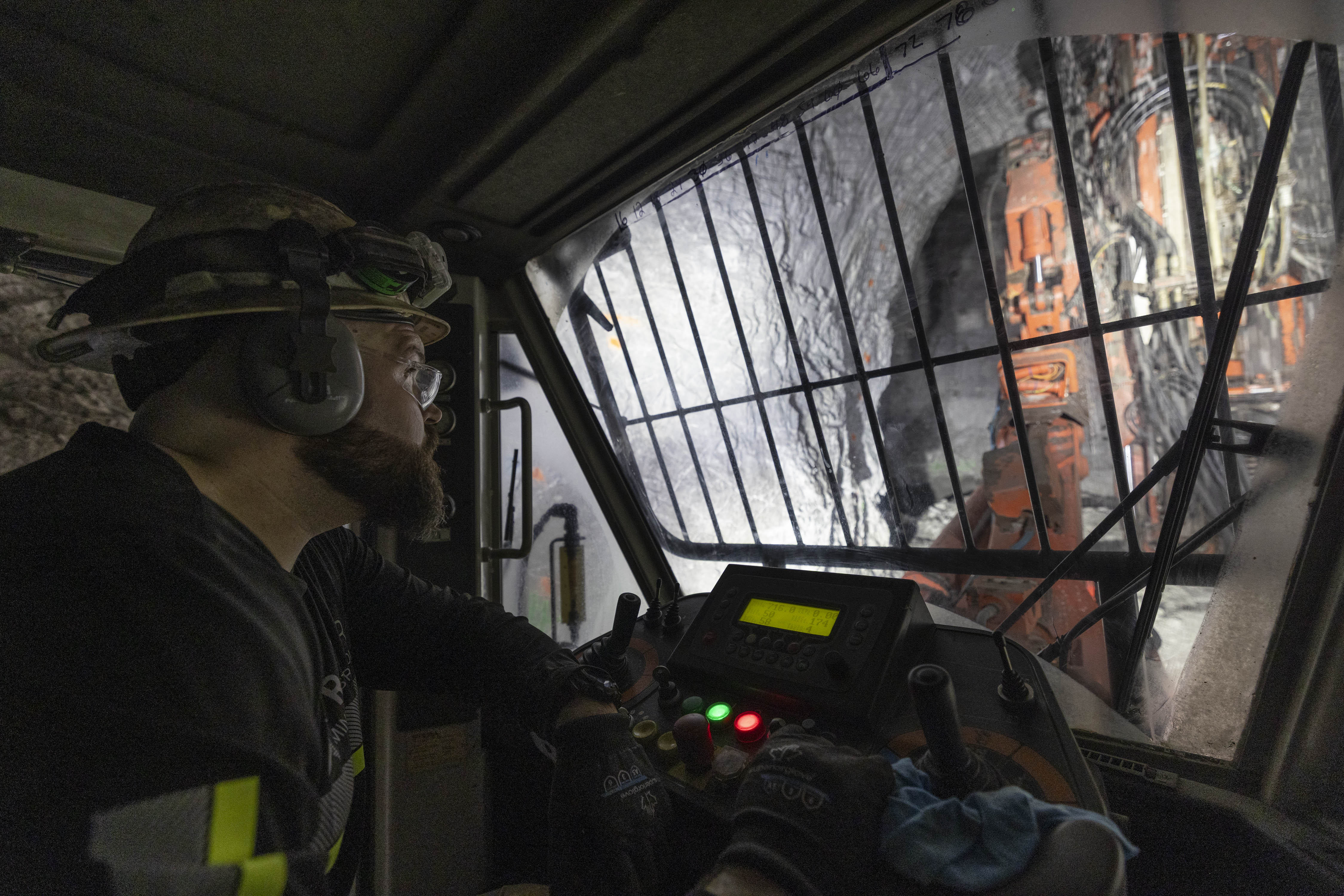 Underground mining equipment in operation
